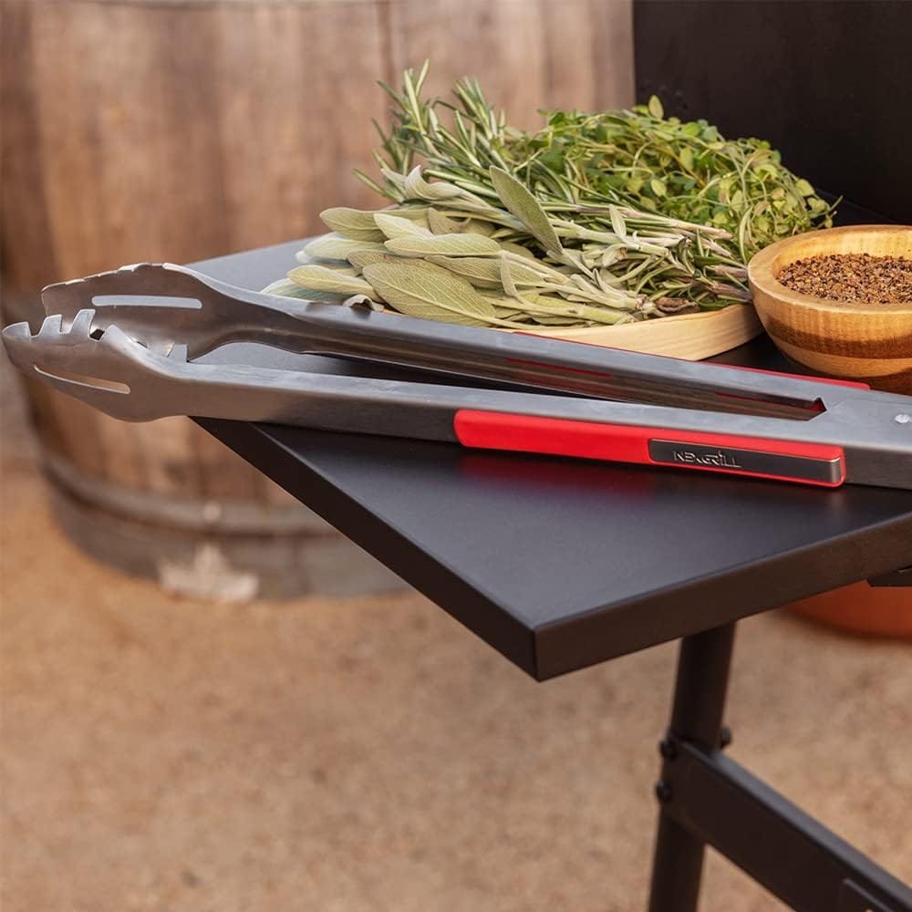 Nexgrill 17.5 Charcoal Grill with Side Shelf, 349 SQ In Cooking Space, Adjustable Chimney, Air Dampers, Temperature Gauge, Warming Rack, Barrel Smoker Grill for Camping, Picnics, and More - 810-0063