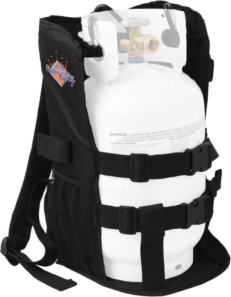 Flame King Propane Tank Backpack Carrier for 5LB or 10LB Cylinders for Weed Burning (Tank Torch Sold Separately) Flame King Propane Tank Backpack Carrier for 5LB or 10LB Cylinders for Weed Burning (Tank Torch Sold Separately)