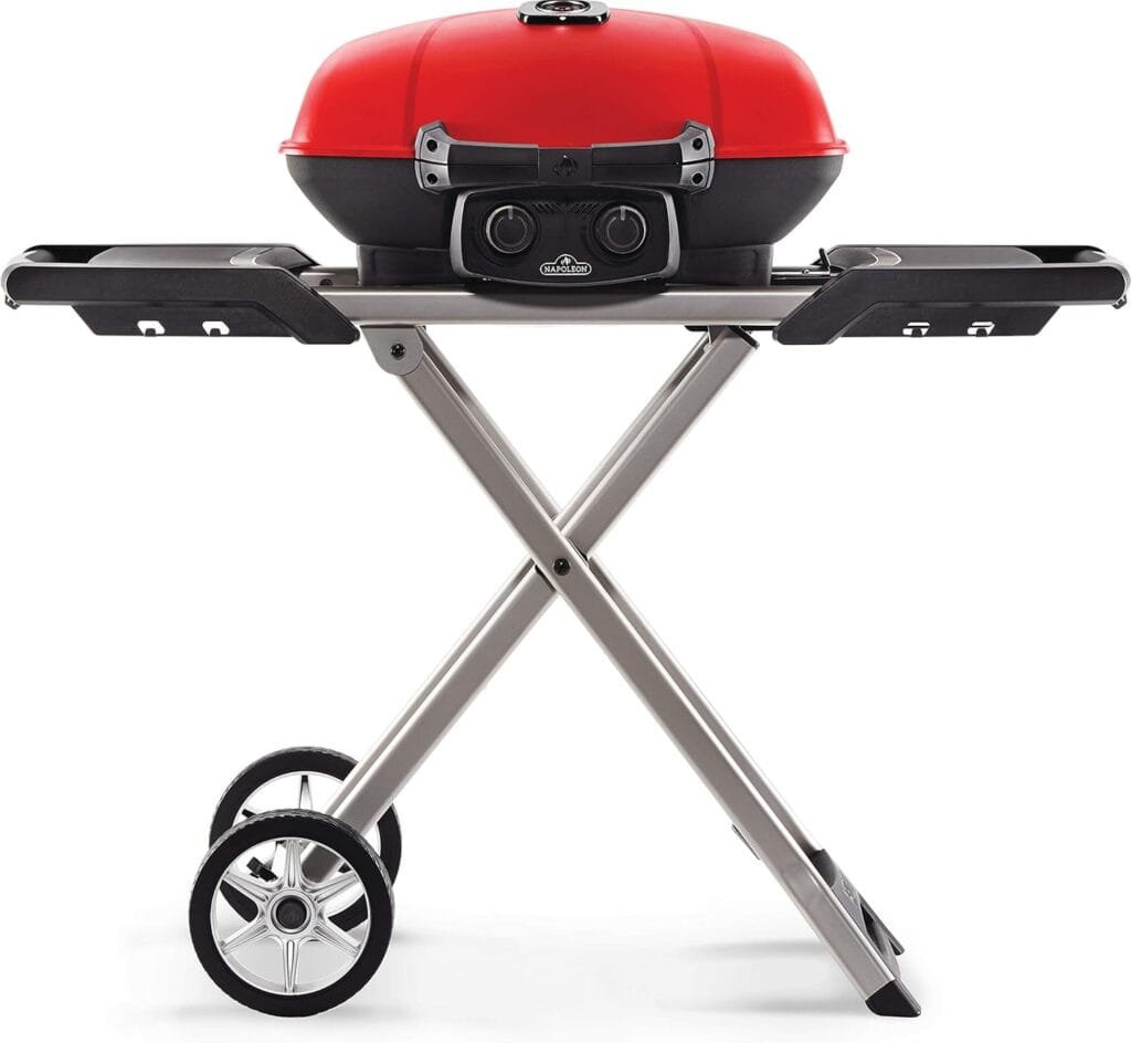 Napoleon - TravelQ 285X Portable Propane Gas Grill and Scissor Cart with Griddle, Red, 2 Burners, For Tailgating, Camping, And Small Outdoor Spaces Napoleon - TravelQ 285X Portable Propane Gas Grill and Scissor Cart with Griddle, Red, 2 Burners, For Tailgating, Camping, And Small Outdoor Spaces