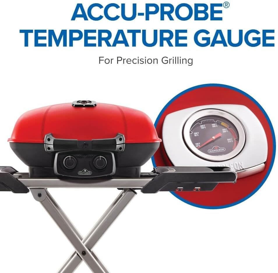 Napoleon - TravelQ 285X Portable Propane Gas Grill and Scissor Cart with Griddle, Red, 2 Burners, For Tailgating, Camping, And Small Outdoor Spaces Napoleon - TravelQ 285X Portable Propane Gas Grill and Scissor Cart with Griddle, Red, 2 Burners, For Tailgating, Camping, And Small Outdoor Spaces