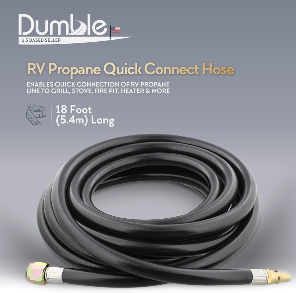 Dumble 18 Feet Low Pressure Propane Quick Connect Hose Extension - 3/8 Inch Female Flare and 1/4 Inch Male Quick Connect for RV, Camper, BBQ Grill, Propane Tank, Heater, and Firepits