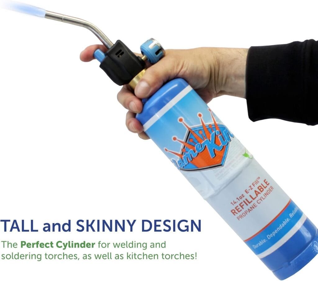 Flame King FLMKNG141LP 1LB Empty Propane Welding Cylinder Tank, Reusable Transportable - Safe and Legal Refill Option, 14.1 oz, Blue Flame King FLMKNG141LP 1LB Empty Propane Welding Cylinder Tank, Reusable Transportable - Safe and Legal Refill Option, 14.1 oz, Blue