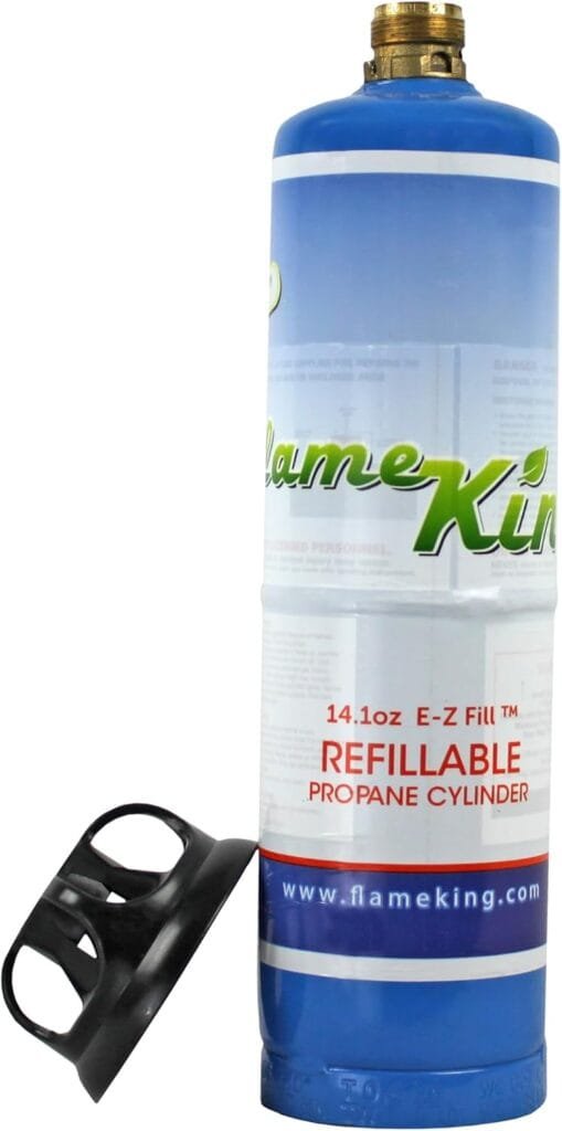 Flame King FLMKNG141LP 1LB Empty Propane Welding Cylinder Tank, Reusable Transportable - Safe and Legal Refill Option, 14.1 oz, Blue Flame King FLMKNG141LP 1LB Empty Propane Welding Cylinder Tank, Reusable Transportable - Safe and Legal Refill Option, 14.1 oz, Blue