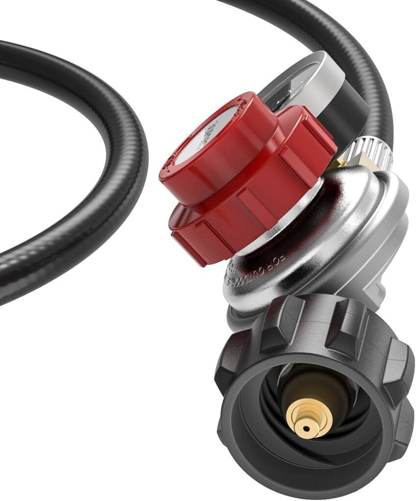 Kohree 4FT Adjustable Propane Regulator with Hose High Pressure, 0-30  0-60 PSI Gauges  ⅜ Flare Fitting for Fire Pit, Fryers, Burners, Heaters, QCC1 Tank, BBQ Grill, Smoker, Cooker, Stoves