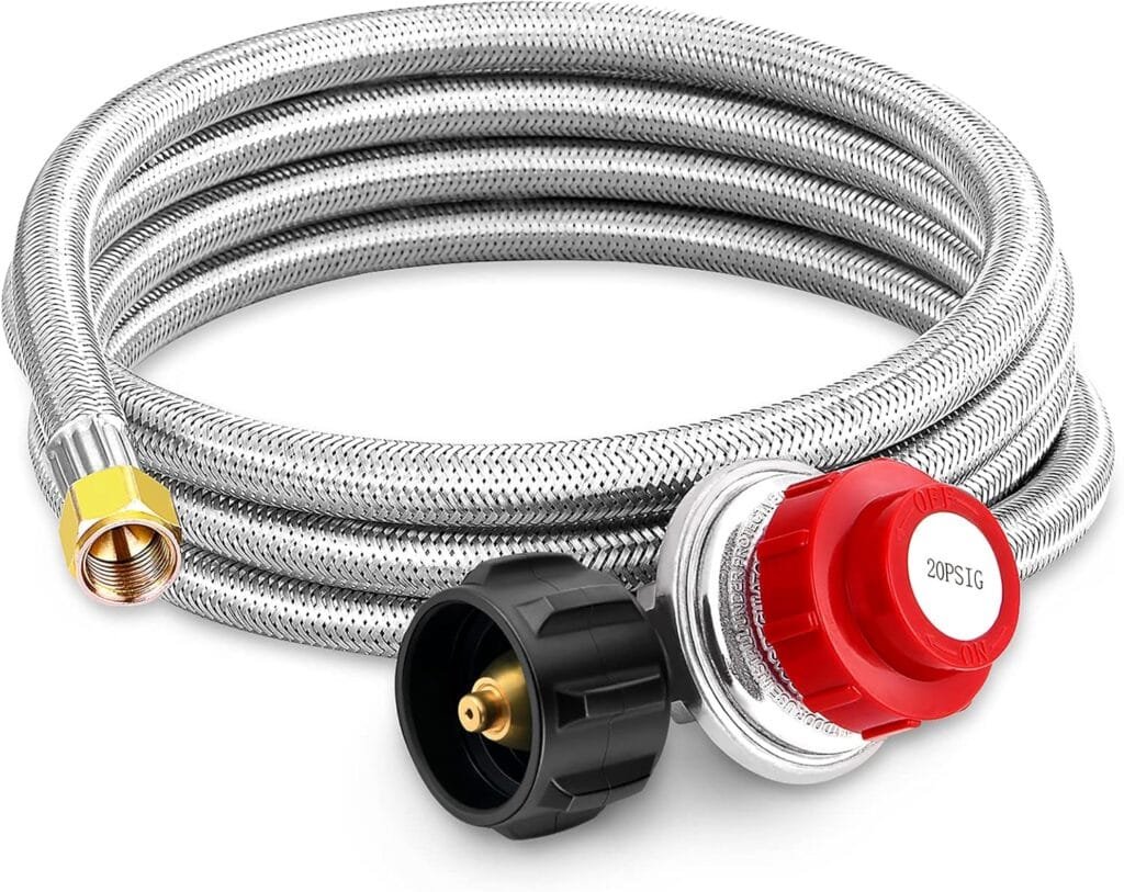 Kohree 4FT Adjustable Propane Regulator with Hose High Pressure, 0-30  0-60 PSI Gauges  ⅜ Flare Fitting for Fire Pit, Fryers, Burners, Heaters, QCC1 Tank, BBQ Grill, Smoker, Cooker, Stoves