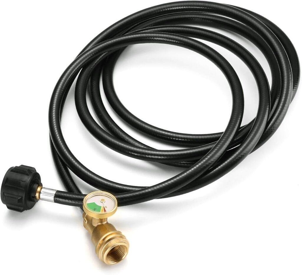 WADEO 12 FT Propane Extension Hose with Gauge, Leak Detector Replacement Propane Hose for Propane Tank, Portable Grill, BBQ Grill, Heater and Most Propane Appliances, Acme to Male QCC/POL Fittings