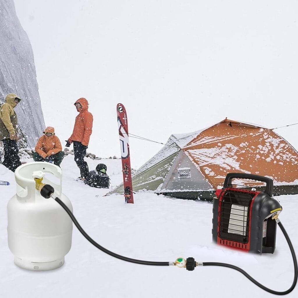 WADEO 12 FT Propane Extension Hose with Gauge, Leak Detector Replacement Propane Hose for Propane Tank, Portable Grill, BBQ Grill, Heater and Most Propane Appliances, Acme to Male QCC/POL Fittings