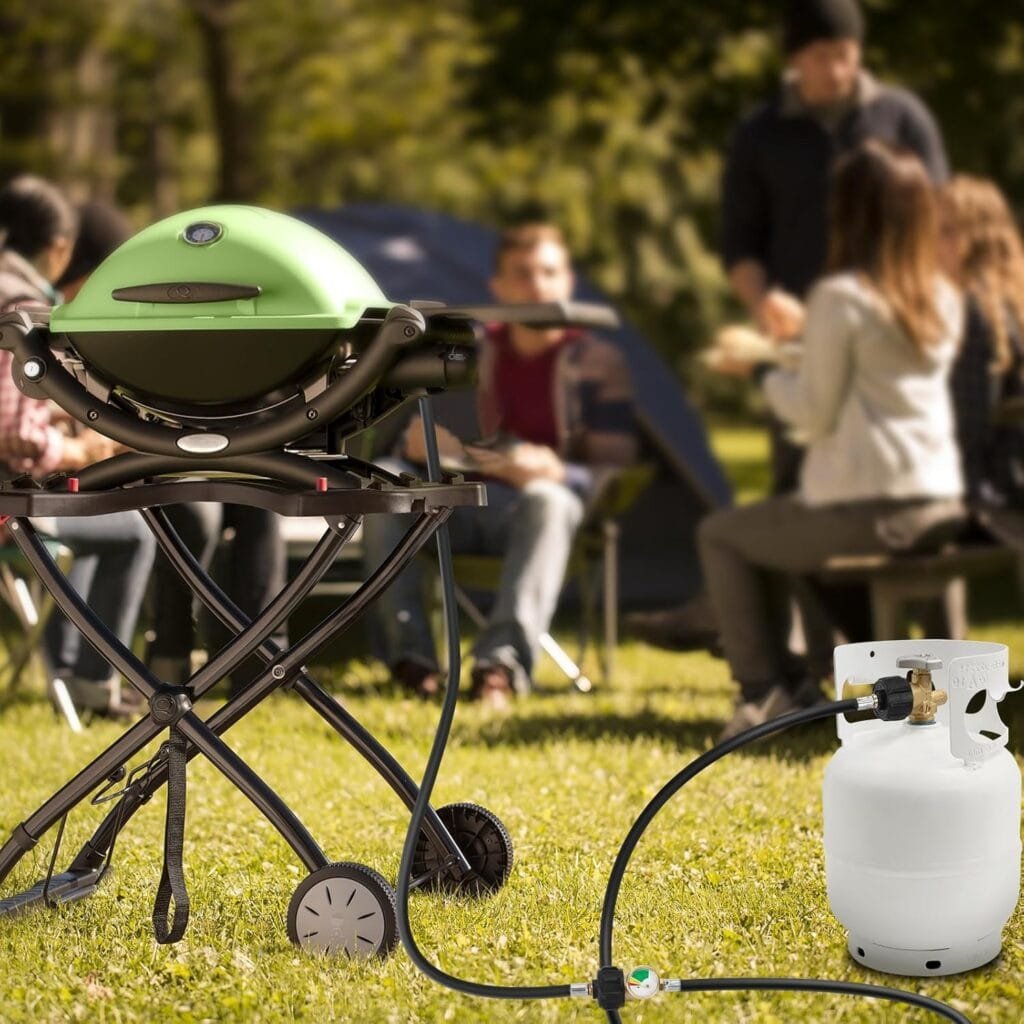 WADEO 12 FT Propane Extension Hose with Gauge, Leak Detector Replacement Propane Hose for Propane Tank, Portable Grill, BBQ Grill, Heater and Most Propane Appliances, Acme to Male QCC/POL Fittings