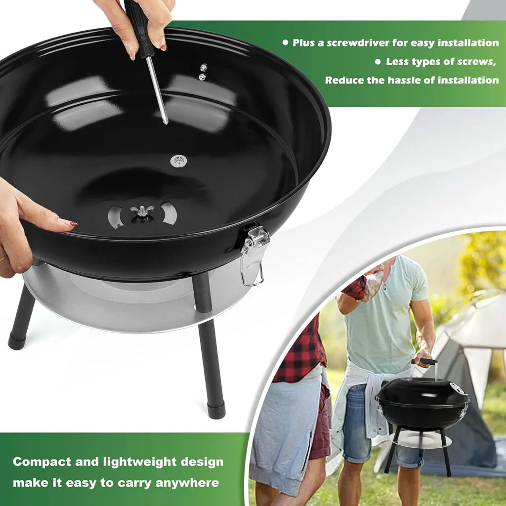 14in Charcoal Grill with Tools (12Pcs), Joyfair Portable Camping BBQ Grilling Smoker with Enamel Mugs for Outdoor Barbecue/Tabletop Cooking, Enamel Coated  Lightweight, Include Knife  Food Tong