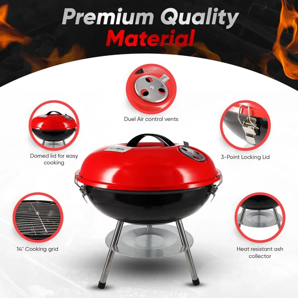 Gas One – 14-inch Portable Barbecue Grill with 3-Point Locking Lid for Heat Preservation – Dual Venting System – Small Charcoal Grill for Backyard, Camping, Boat Gas One – 14-inch Portable Barbecue Grill with 3-Point Locking Lid for Heat Preservation – Dual Venting System – Small Charcoal Grill for Backyard, Camping, Boat