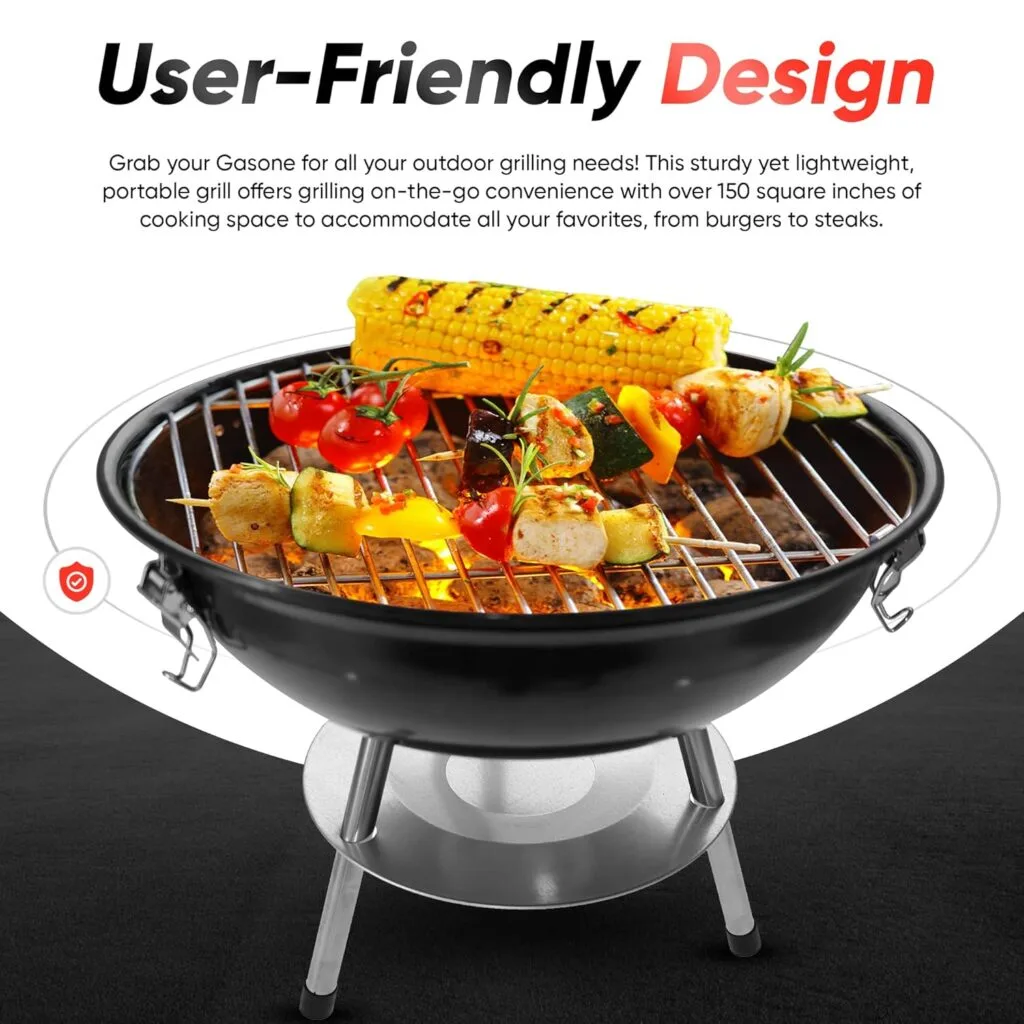 Gas One – 14-inch Portable Barbecue Grill with 3-Point Locking Lid for Heat Preservation – Dual Venting System – Small Charcoal Grill for Backyard, Camping, Boat Gas One – 14-inch Portable Barbecue Grill with 3-Point Locking Lid for Heat Preservation – Dual Venting System – Small Charcoal Grill for Backyard, Camping, Boat