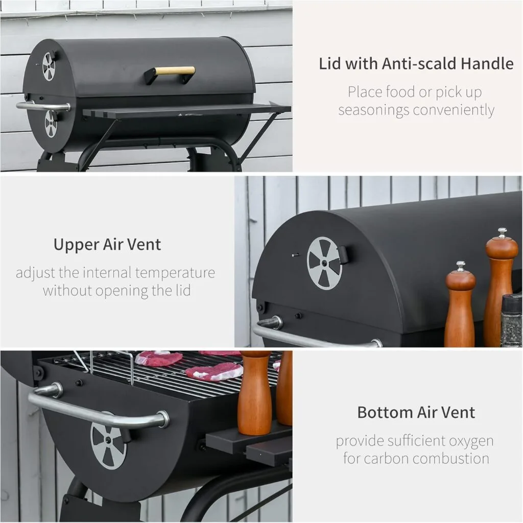 Outsunny 30 Portable Barrel Charcoal BBQ Grill, Steel Outdoor Barbecue Smoker with 370 Square Inches Cooking Space, Storage Shelf, Wheels for Garden Camping Picnic, Black Outsunny 30 Portable Barrel Charcoal BBQ Grill, Steel Outdoor Barbecue Smoker with 370 Square Inches Cooking Space, Storage Shelf, Wheels for Garden Camping Picnic, Black