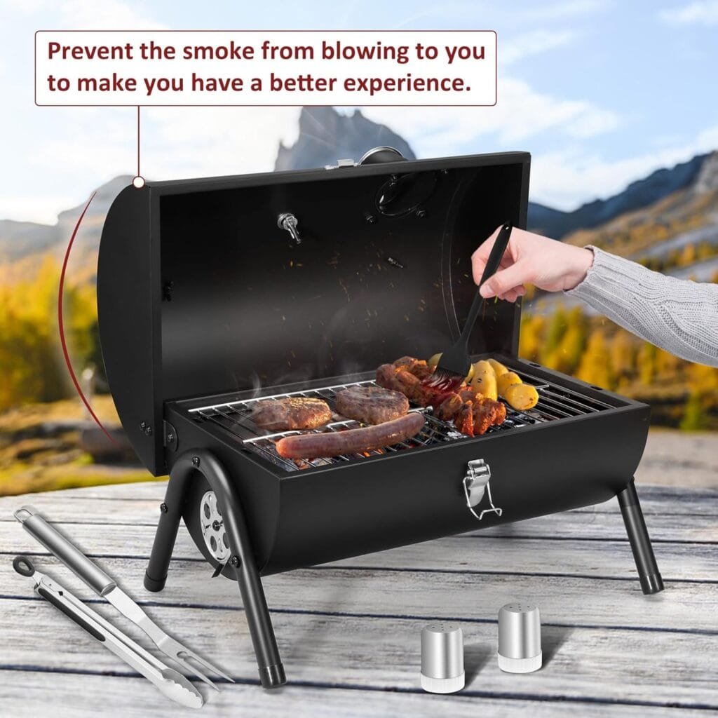Portable Charcoal Grill Set of 12, Leonyo Tabletop Charcoal Grills, Compact Small BBQ Grill with Griddle Accessories for Outdoor Camping, Patio, Backyard, Beach, RV Traveling