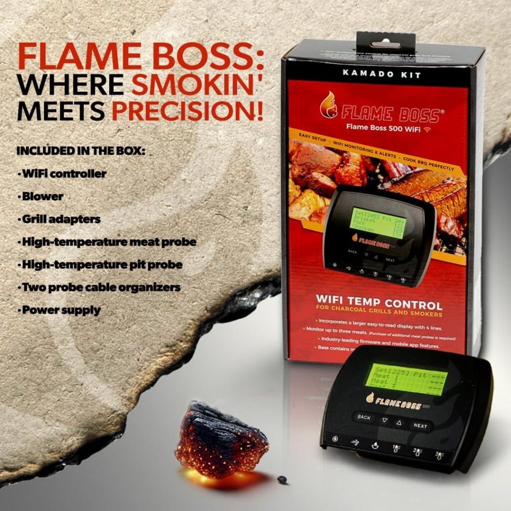 Smart BBQ Smoker Temperature Controller with Patented Variable Speed Fan, Flame Boss 500 Kamado WiFi with 2 Probes for Big Green Egg, Kamado Joe Smart BBQ Smoker Temperature Controller with Patented Variable Speed Fan, Flame Boss 500 Kamado WiFi with 2 Probes for Big Green Egg, Kamado Joe