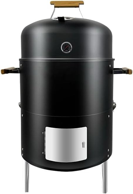 Joyagrill 17-1/2 3-IN-1 Smoke grill Built in termometer, Air Vent and Access Doors Multi-Layer Heavy duty Smoke BBQ with 3 wooden Handles for 8-20 Parties Backyard