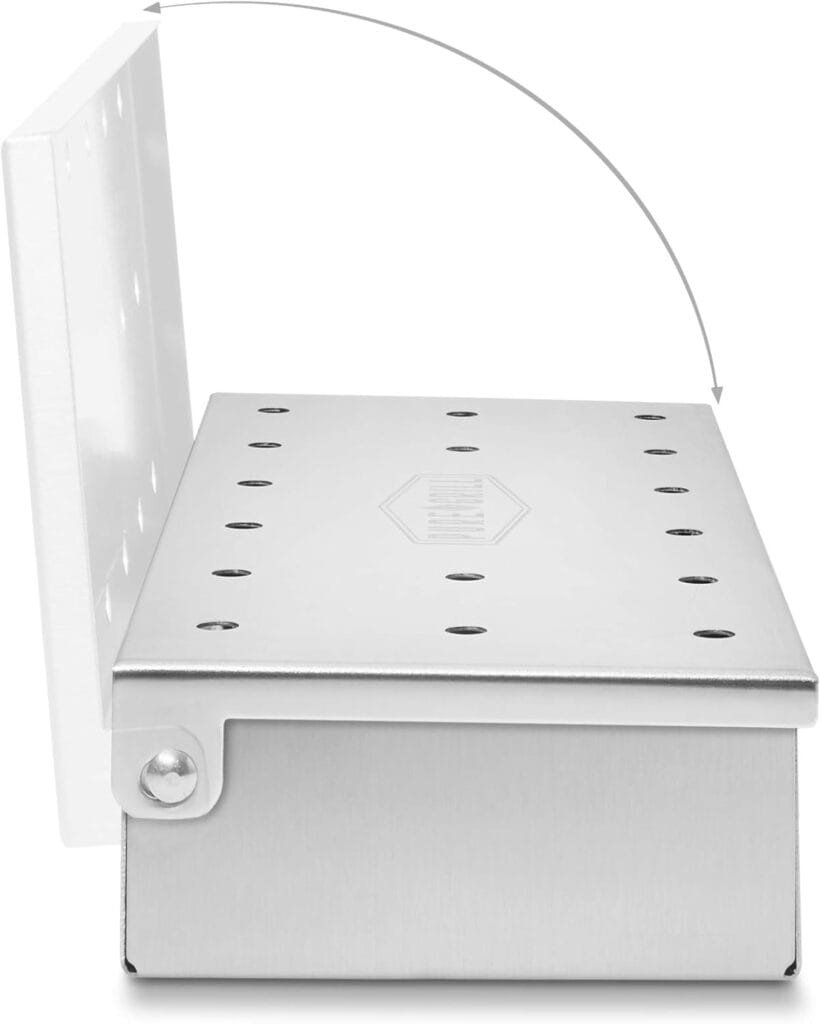 Pure Grill BBQ Smoker Box - Heavy Duty Stainless Steel with Hinged Lid for Wood Chips - Barbecue Meat Smoking for Charcoal and Gas Grills