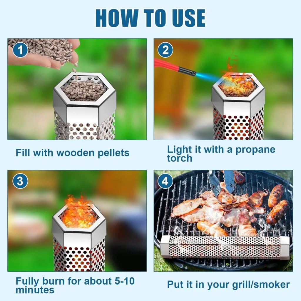 4 Pcs Pellet Smoker Tube Inch Stainless Steel BBQ Wood Pellet Tube for Smoking with Cleaning Brush and S Shape Hooks for Hours of Billowing Cold Hot Smoking 4 Pcs Pellet Smoker Tube Inch Stainless Steel BBQ Wood Pellet Tube for Smoking with Cleaning Brush and S Shape Hooks for Hours of Billowing Cold Hot Smoking