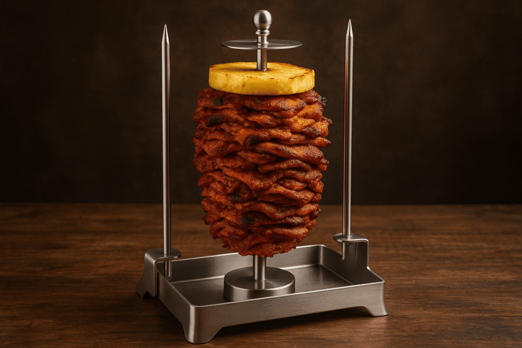 Al Pastor Skewer for Grill, Stainless Steel Vertical Skewer, Brazilian Vertical Spit Stand with Removable Spikes(8”/10/12”) Brushes, for Tacos Al Pastor, Shawarma Kebabs Smoker Oven BBQ Dishes