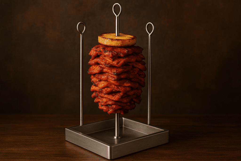 Al Pastor Skewer for Grill, Stainless Steel Vertical Skewer, Brazilian Vertical Spit Stand with Removable Spikes(8”/10/12”) Brushes, for Tacos Al Pastor, Shawarma Kebabs Smoker Oven BBQ Dishes