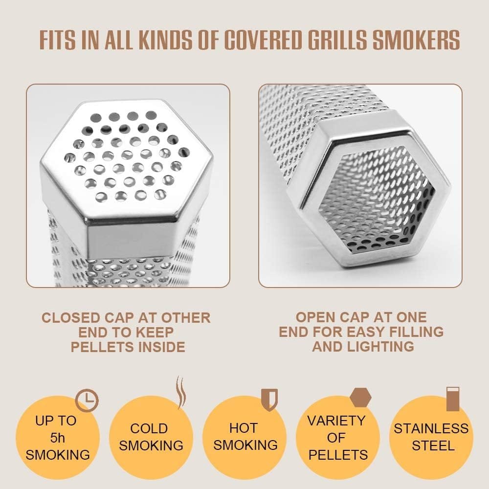 Pellet Smoker Tube 6inch Smoke Tube – Stainless Steel Wood Tube – Suitable for Any Grill or Smoker – Adds Delicious Wood Smoke Flavor on Your Barbecue Food (6 inch)