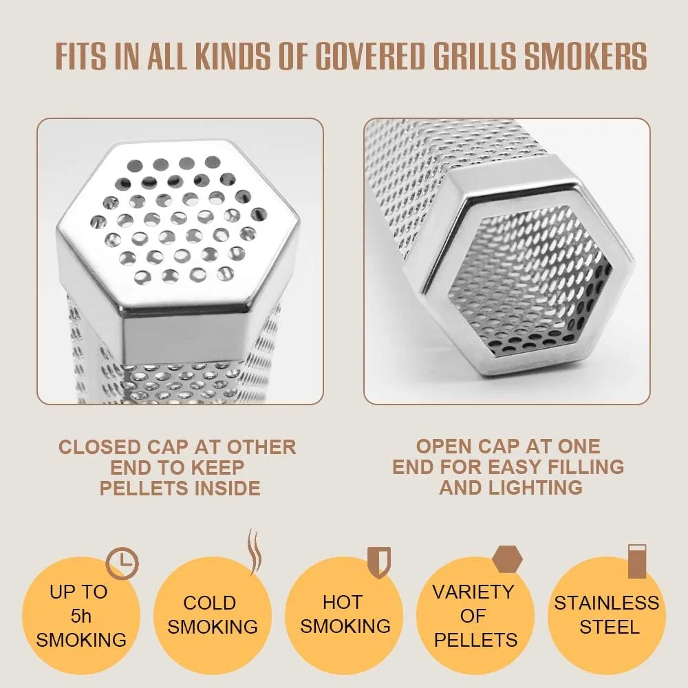 Pellet Smoker Tube 6inch Smoke Tube – Stainless Steel Wood Tube – Suitable for Any Grill or Smoker – Adds Delicious Wood Smoke Flavor on Your Barbecue Food (6 inch)